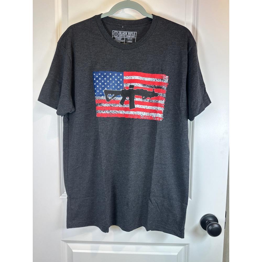 Black Rifle Coffee Co Men Large Charcoal Heather American Flag Rifle T-Shirt